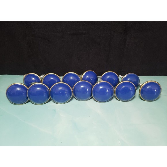 Ceramic Drawer Pull Knobs Round Blue Gold SET of 13 Pcs w Screws *READ* GUC - Picture 1 of 10